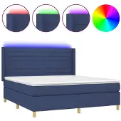 Syfax Cama box spring colchón y luces LED tela azul 160x200 cm