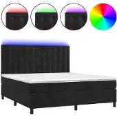 Syfax Cama box spring colchón y LED terciopelo negro 180x200 cm