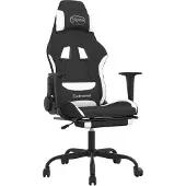 Syfax Silla gaming de masaje con reposapiés tela negro y blanco