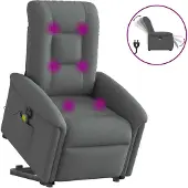 Syfax Sillón de masaje eléctrico reclinable elevable tela gris oscuro
