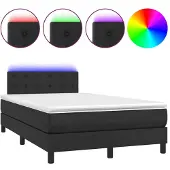 Syfax Cama box spring colchón y LED cuero sintético negro 120x200 cm