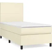 Syfax Cama box spring con colchón cuero sintético crema 80x200 cm