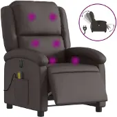Syfax Sillón de masaje eléctrico cuero auténtico marrón oscuro