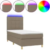 Syfax Cama box spring colchón y luces LED gris taupe 80x200 cm