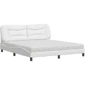 Syfax Cama con colchón Hvar cuero sintético blanco 180x200 cm