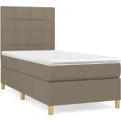 Syfax Cama box spring con colchón tela gris taupe 90x190 cm