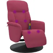 Syfax Sillón reclinable masaje con reposapiés terciopelo rojo tinto