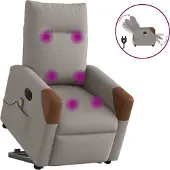 Syfax Sillón de masaje eléctrico reclinable elevable tela taupé