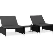 Syfax Sillas de jardín reclinables con mesa 2 uds ratán PE