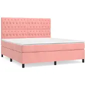Syfax Cama box spring con colchón terciopelo rosa 180x200 cm