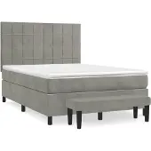 Syfax Cama box spring con colchón terciopelo gris claro 140x200 cm
