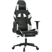 Syfax Silla gaming masaje y reposapiés cuero sintético negro blanco