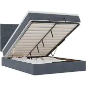 Syfax Estructura cama otomana colchones terciopelo gris oscuro