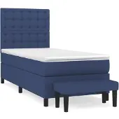 Syfax Cama box spring con colchón tela azul 90x190 cm