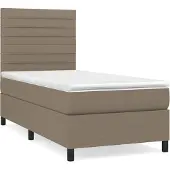 Syfax Cama box spring con colchón tela gris taupe 100x200 cm
