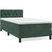 Syfax Cama box spring con colchón terciopelo verde oscuro 80x200 cm