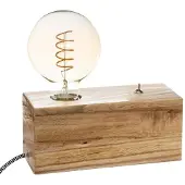 Atmosphera Lámpara de mesa, lámpara de noche, lámpara de escritorio, luminaria de mesa, lámpara con base de madera, Tibu