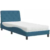 Syfax Cama con colchón terciopelo azul 90x200 cm