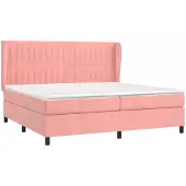 Syfax Cama box spring con colchón terciopelo rosa 200x200 cm