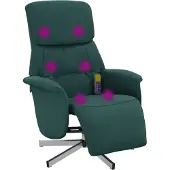 Syfax Sillón reclinable de masaje con reposapiés tela verde oscuro