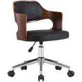 Syfax Silla de oficina giratoria madera curvada cuero sintético negro