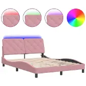 Syfax Estructura de cama con LED sin colchón terciopelo rosa 140x200 cm