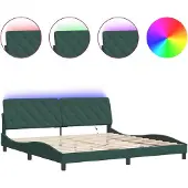 Syfax Estructura de cama con LED sin colchón terciopelo verde oscuro 200x200cm