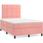 Syfax Cama box spring con colchón terciopelo rosa 120x200 cm