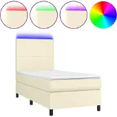 Syfax Cama box spring colchón y LED cuero sintético crema 100x200 cm