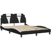 Syfax Estructura de cama Viana sin colchón cuero sintético negro y blanco