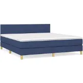 Syfax Cama box spring con colchón tela azul 160x200 cm