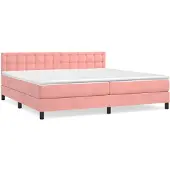 Syfax Cama box spring con colchón terciopelo rosa 200x200 cm