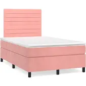 Syfax Cama box spring con colchón terciopelo rosa 120x200 cm