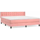 Syfax Cama box spring con colchón terciopelo rosa 180x200 cm