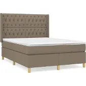 Syfax Cama box spring con colchón tela gris taupe 140x200 cm