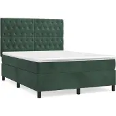 Syfax Cama box spring con colchón terciopelo verde oscuro 140x190 cm