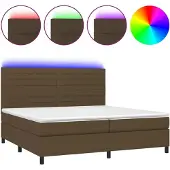 Syfax Cama box spring colchón luces LED tela marrón oscuro 200x200 cm