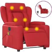 Syfax Sillón de masaje reclinable eléctrico de cuero artificial rojo