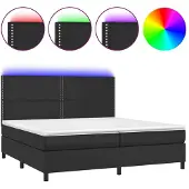 Syfax Cama box spring colchón y LED cuero sintético negro 200x200 cm