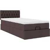 Syfax Cama otomana con colchón marrón oscuro 90x200 cm tela