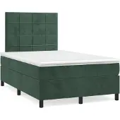 Syfax Cama box spring con colchón terciopelo verde oscuro 120x200 cm