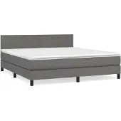 Syfax Cama box spring con colchón cuero sintético gris 180x200 cm