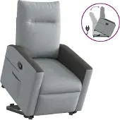 Syfax Sillón reclinable elevable de tela gris claro