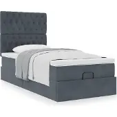 Syfax Estructura cama otomana colchones terciopelo gris oscuro