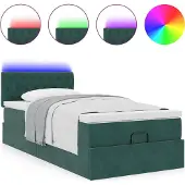 Syfax Estructura de cama otomana colchón terciopelo verde oscuro