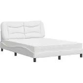 Syfax Cama con colchón Hvar cuero sintético blanco 120x200 cm