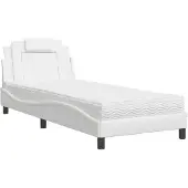 Syfax Cama Viana con colchón cuero sintético blanco 90x200 cm