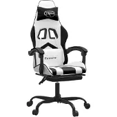 Syfax Silla gaming giratoria reposapiés cuero sintético blanco negro