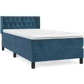 Syfax Cama box spring con colchón terciopelo azul oscuro 90x190 cm