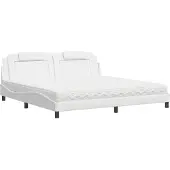Syfax Cama Viana con colchón cuero sintético blanco 200x200 cm